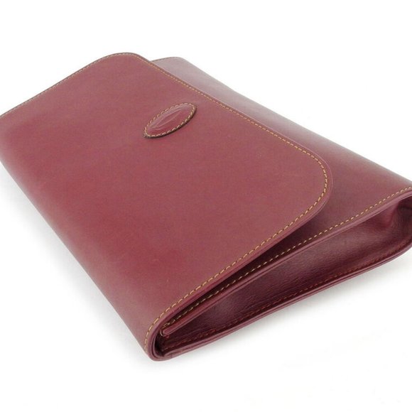 Cartier clutch bag mast line Bordeaux leather Auth used - Picture 11 of 16